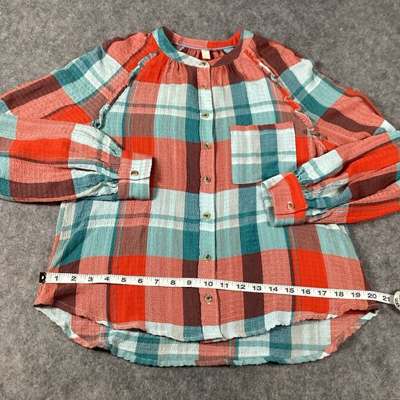 Anthropologie Pilcro Breezy Button Down Bohemian Plaid Buffalo Top Blouse Small - Picture 11 of 16